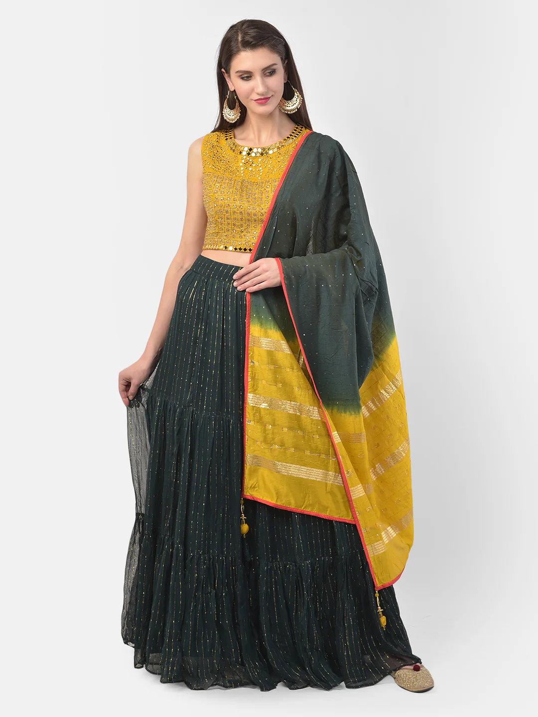 Neerus Bottle Green Color Georgette Fabric Ghagra Set - Image 7