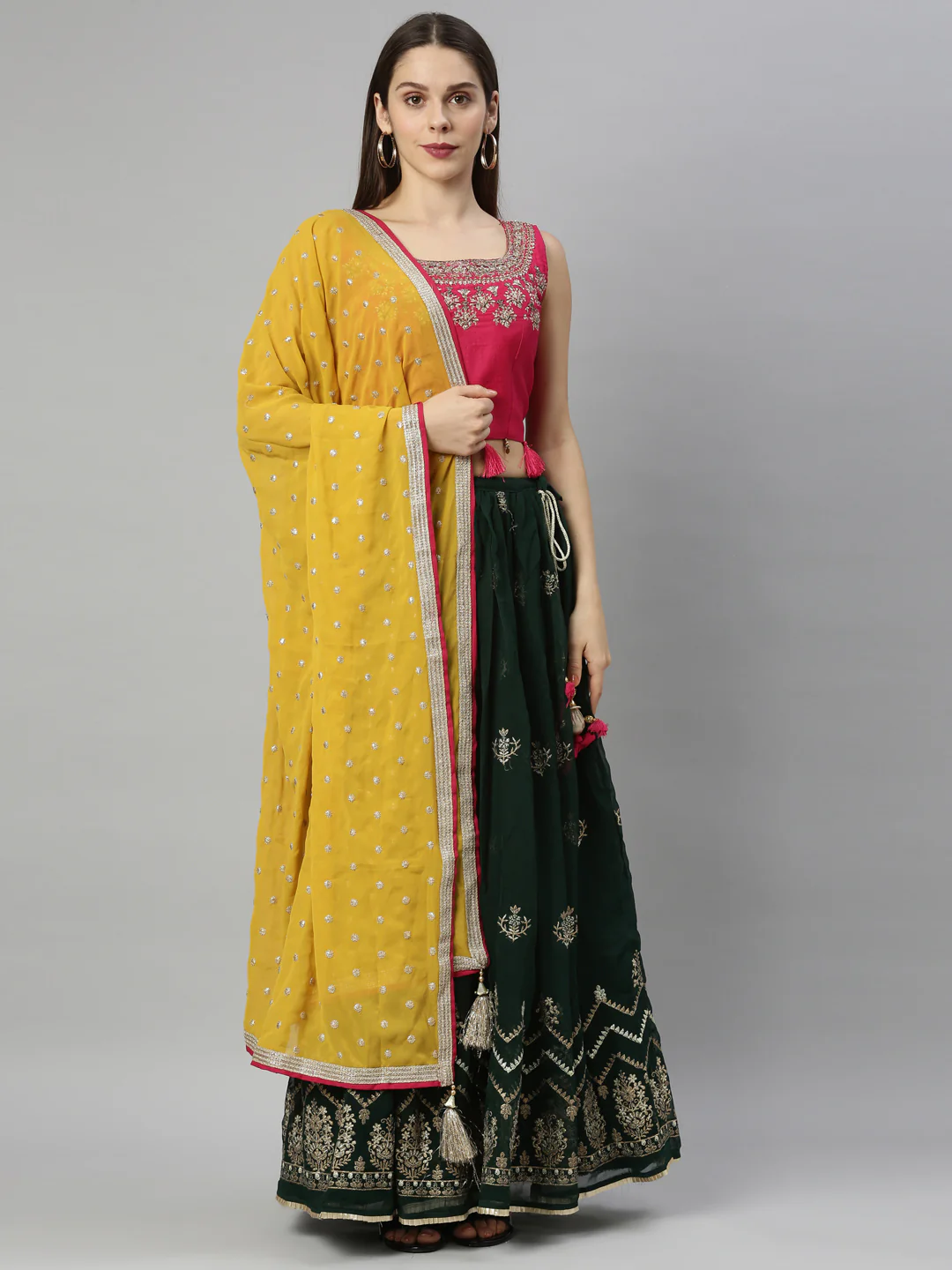 Neerus Bottle Green Color Georgette Fabric Ghagra Set - Image 12