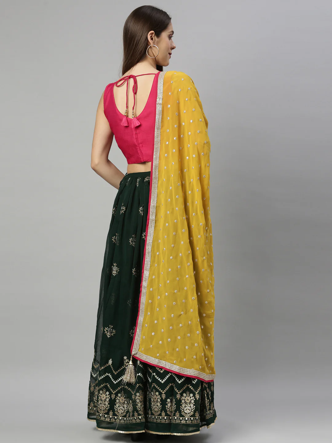 Neerus Bottle Green Color Georgette Fabric Ghagra Set - Image 9