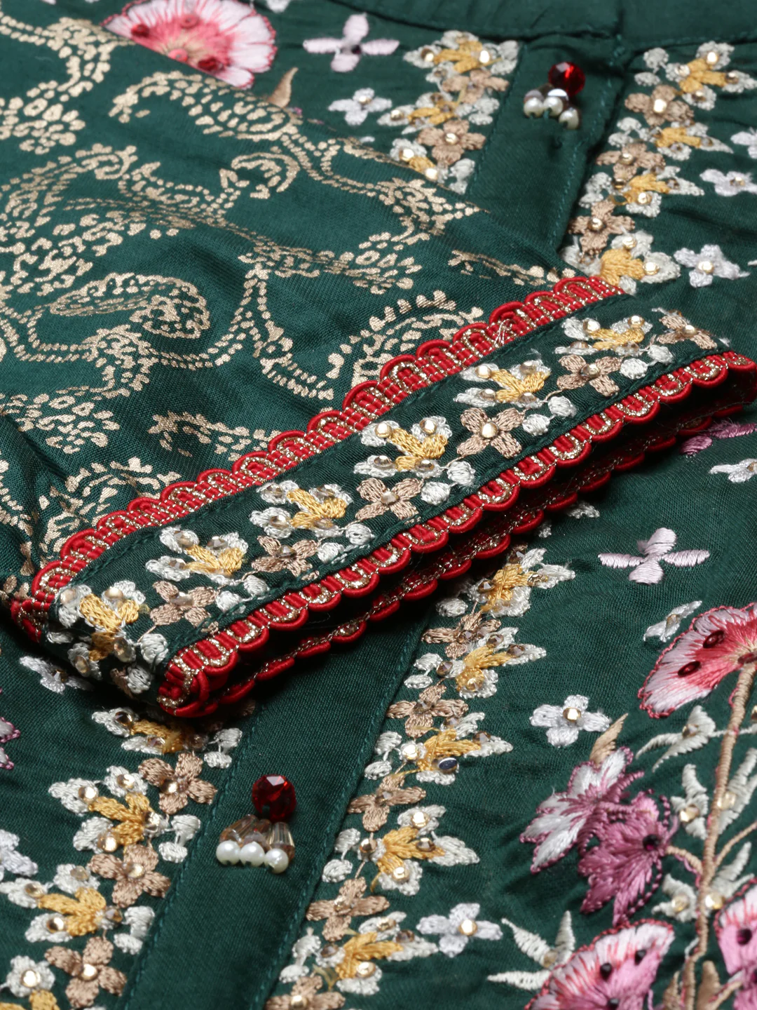 Neerus Bottle Green Color Silk Fabric Kurta Set - Image 4
