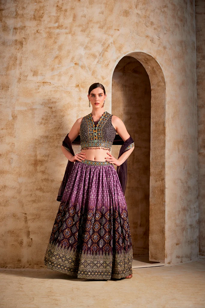 Neerus Brown Color Embroidered Ghagra Set - Image 3