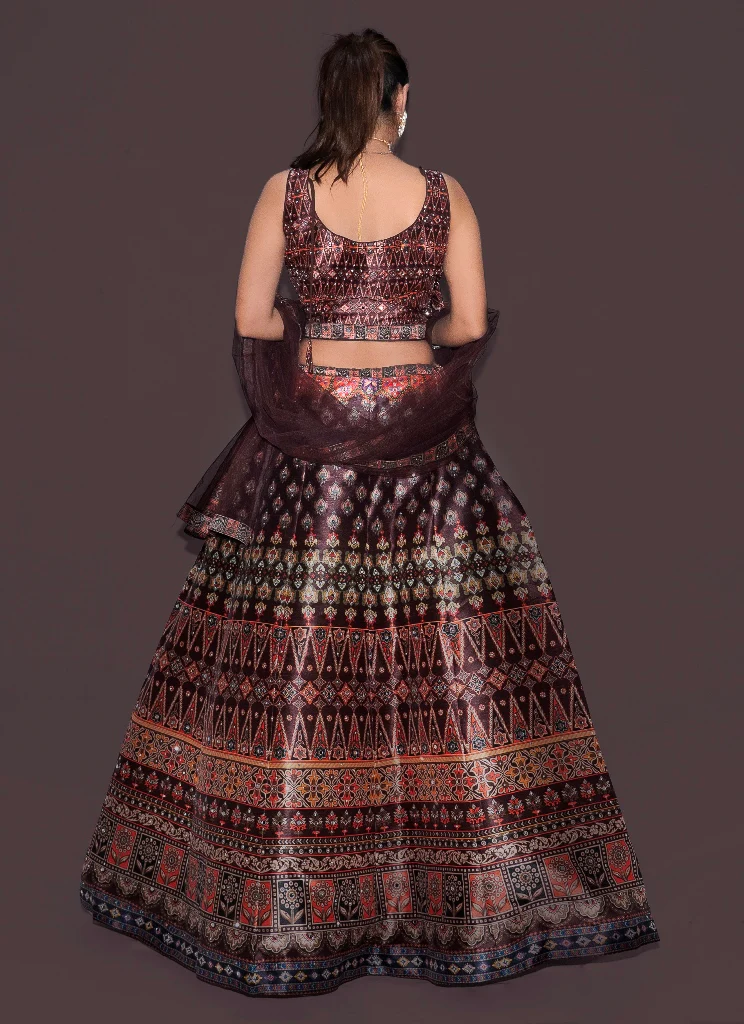 Neerus Brown Color Printed Ghagra Set - Image 3