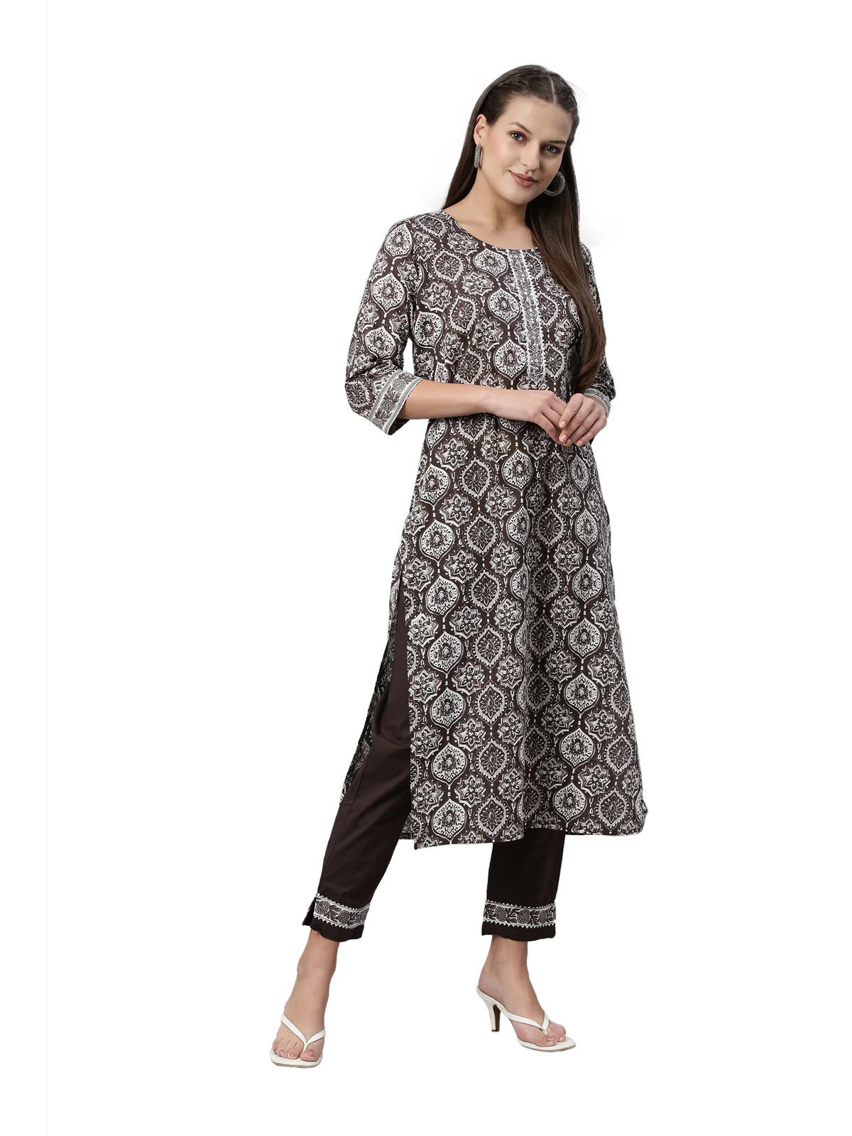 Neerus Brown Color Santoon Fabric Kurta - Image 6