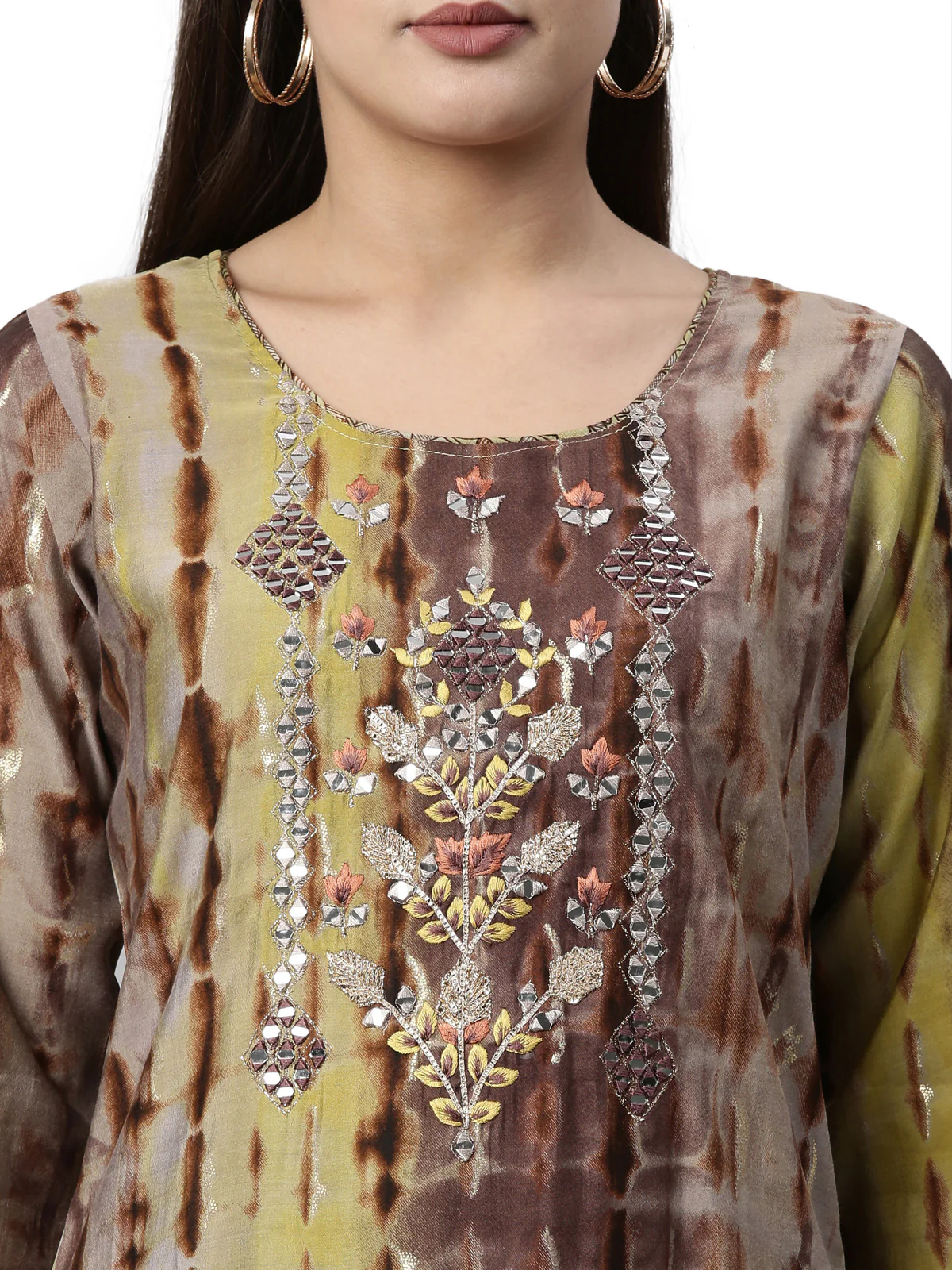 Neerus Brown Color Satin Fabric Kurta Set - Image 2