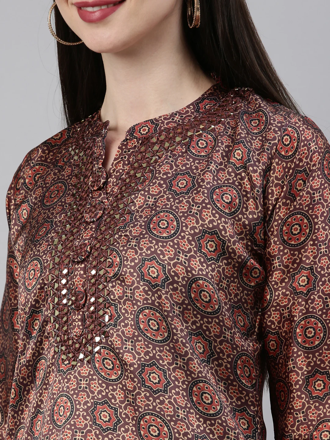 Neerus Brown Color Silk Fabric Kurta Set - Image 8