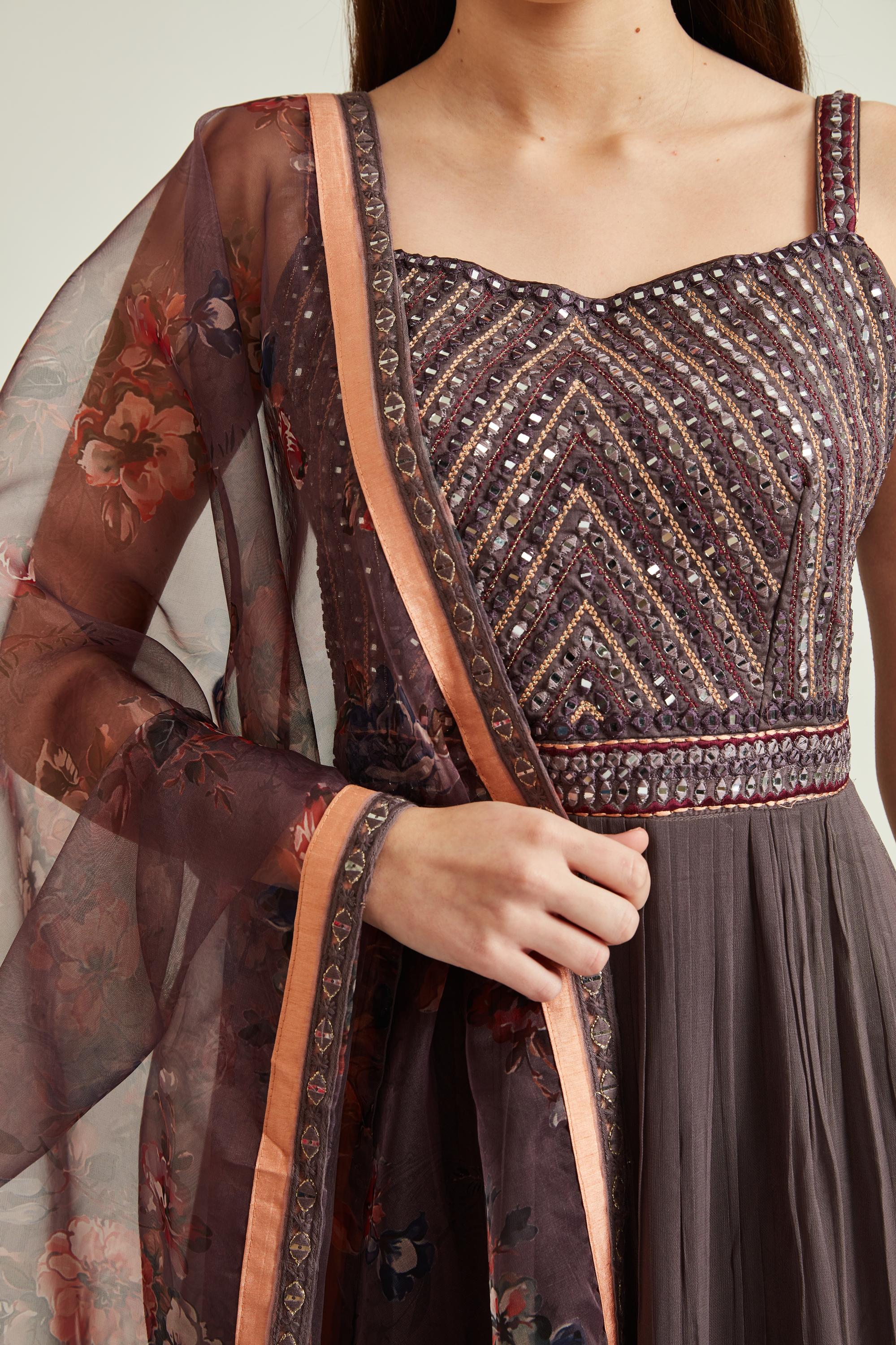 Neerus Brown Colour Georgette Fabric Gown - Image 5