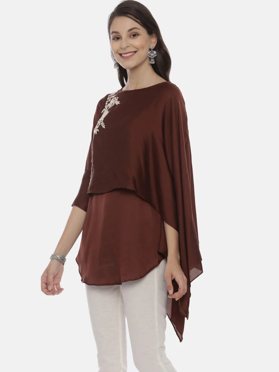 Neerus Brown Embroidered A Line Kurti - Image 4