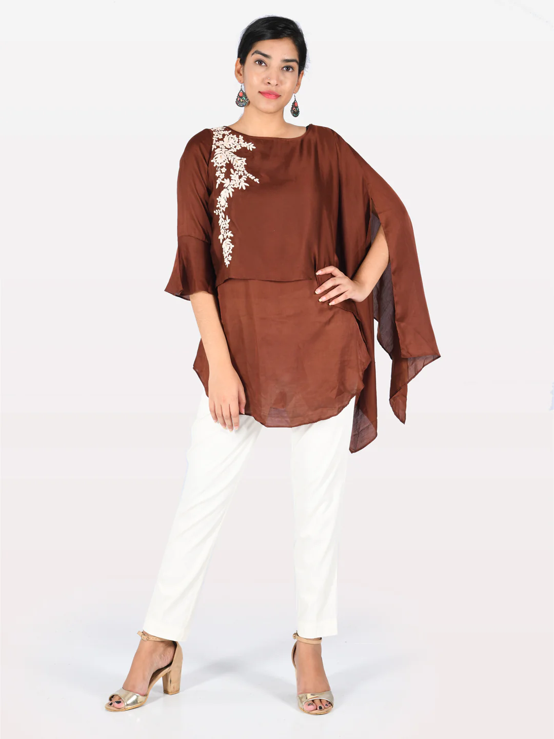 Neerus Brown Embroidered A Line Kurti - Image 7