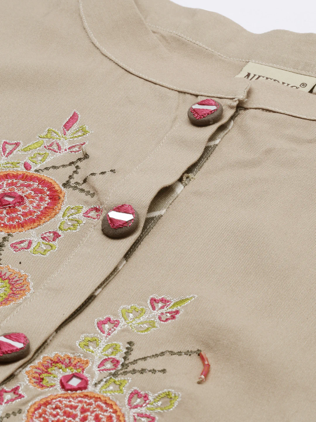 Neerus Brown Embroidered High Low Double Layered Kurta - Image 3