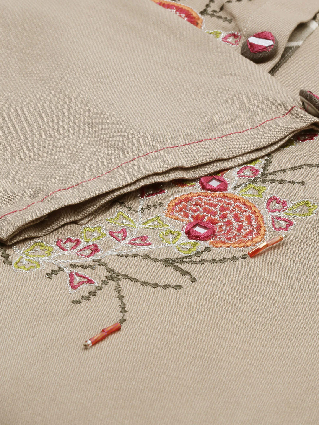 Neerus Brown Embroidered High Low Double Layered Kurta - Image 4