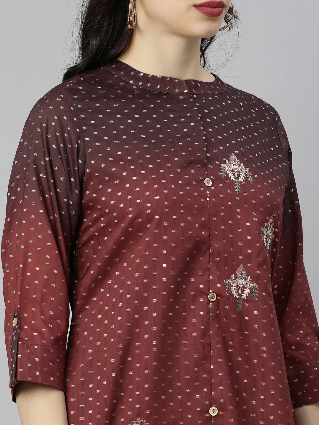 Neerus Brown Embroidered High Low Kurta - Image 2