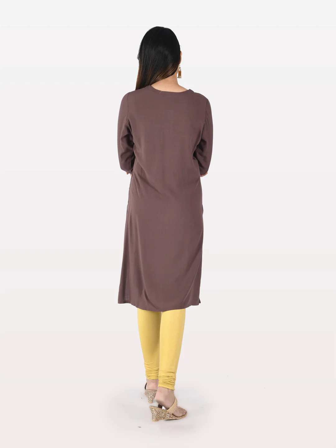 Neerus Brown Embroidered Straight Kurta - Image 2