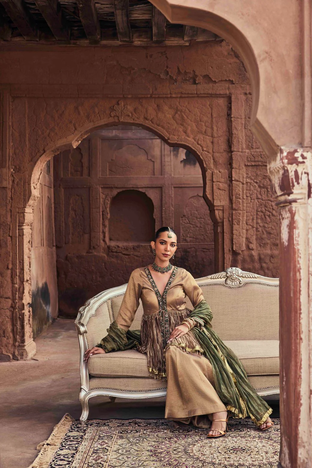 Neerus Brown Embroidery Organza Fabric Kurti and Plazzo with Dupatta - Image 2