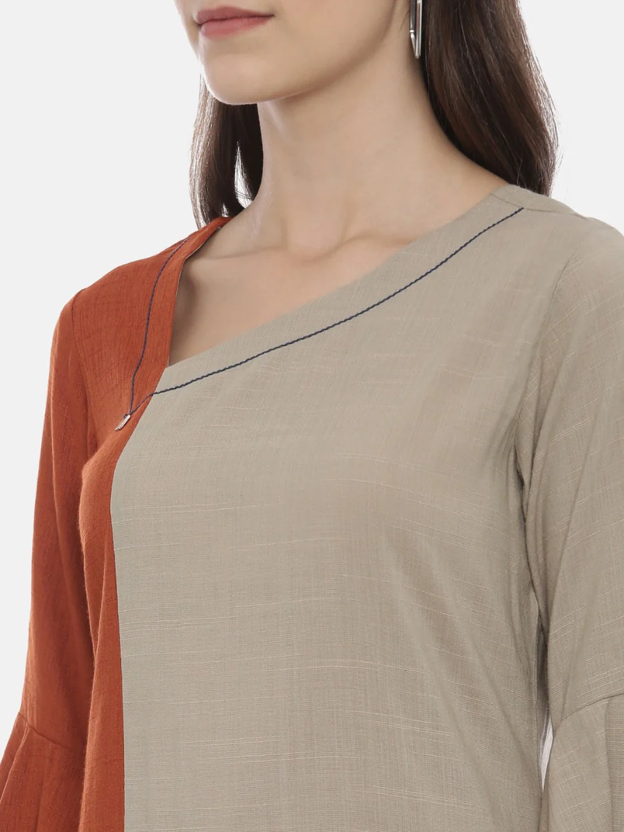 Neerus Brown High Low Kurta - Image 2