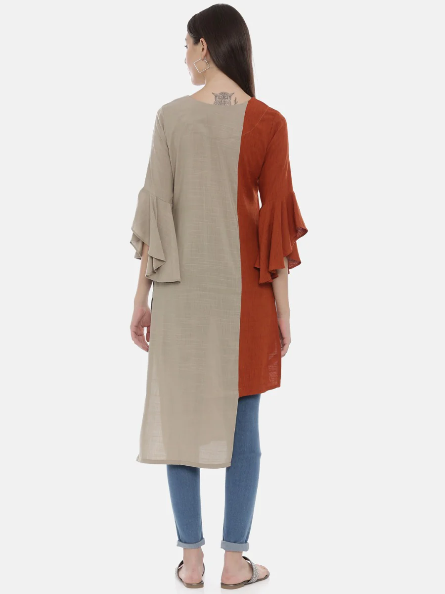 Neerus Brown High Low Kurta - Image 5