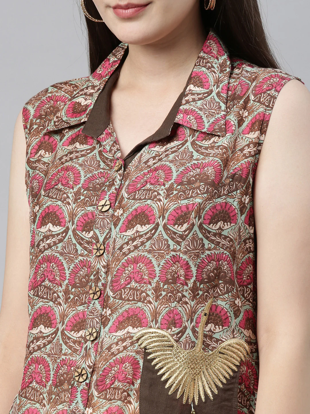 Neerus Brown Printed A Line Kurta - Image 3