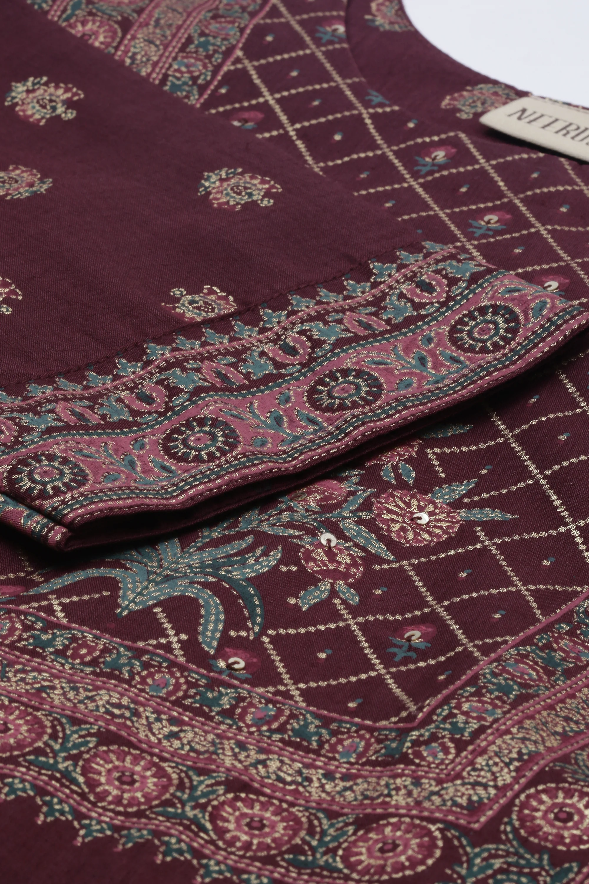 Neerus Brown Printed Flared Kurta - Image 4
