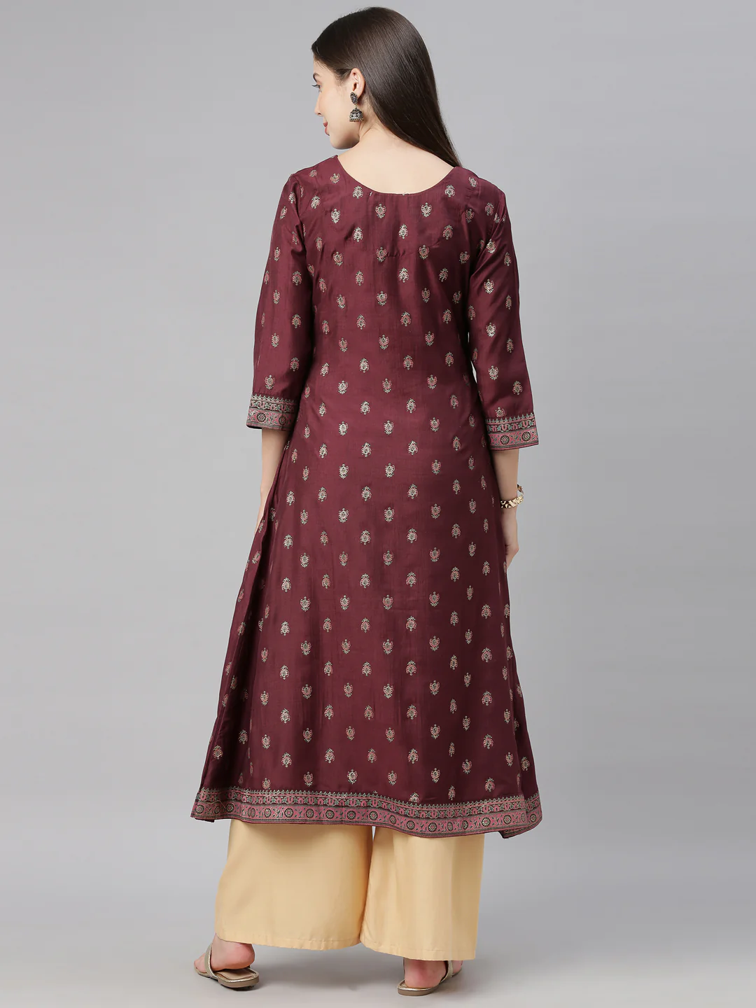 Neerus Brown Printed Flared Kurta - Image 7