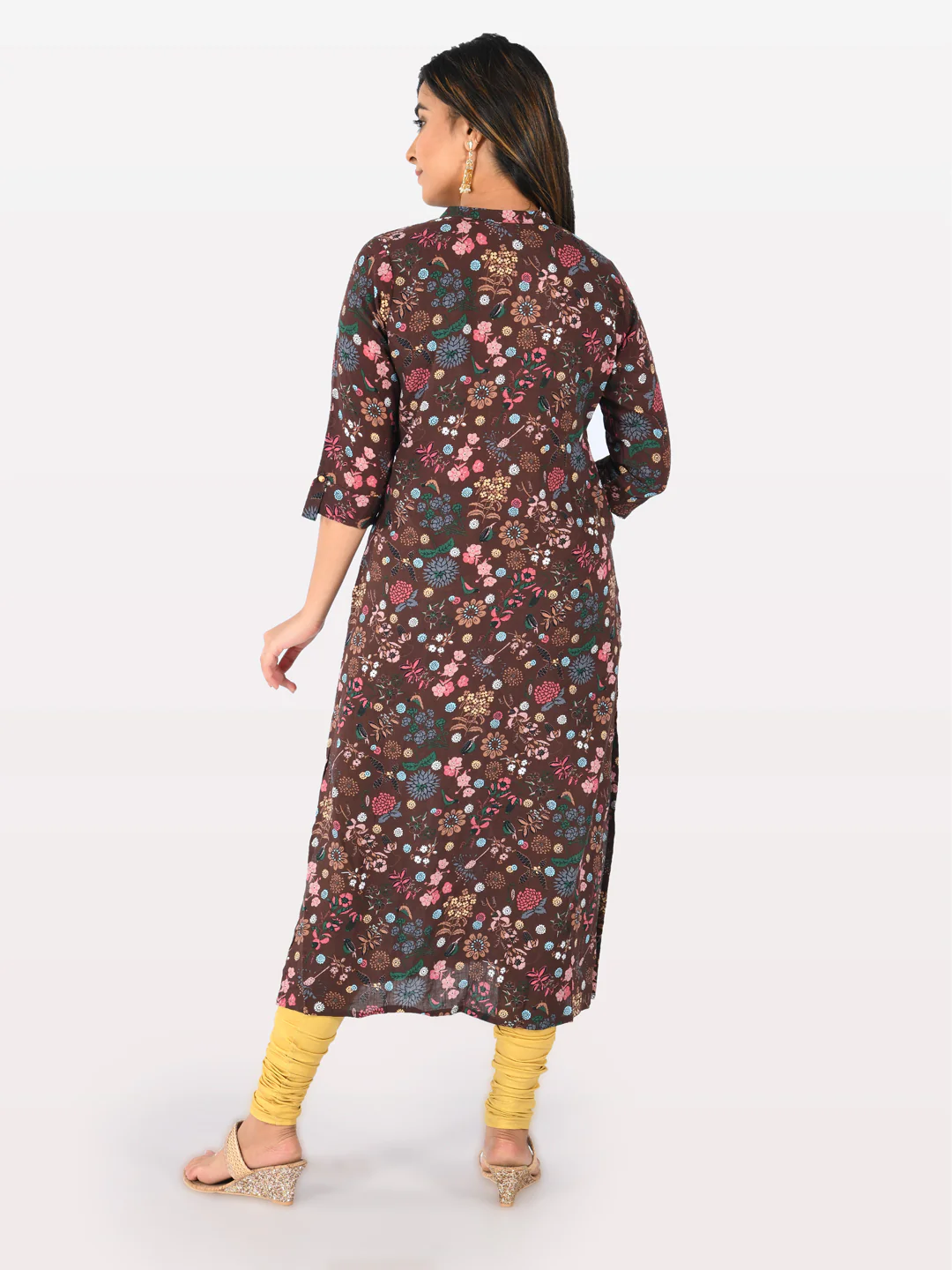 Neerus Brown Printed Straight Kurta - Image 2