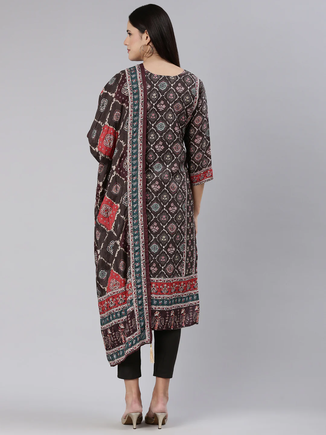 Neerus Brown Regular Straight Printed Readymade suits - Image 3