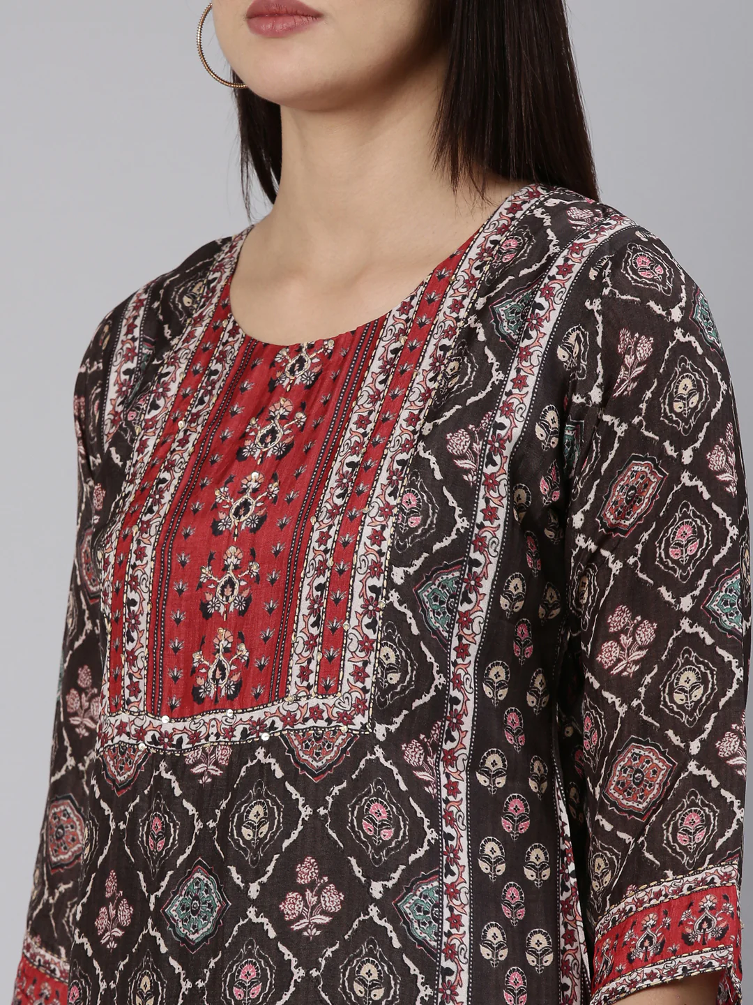 Neerus Brown Regular Straight Printed Readymade suits - Image 4