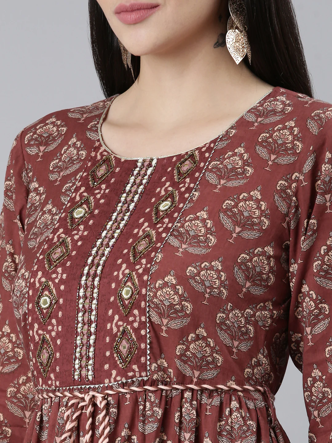 Neerus Brown Straight Casual Printed Gown - Image 4