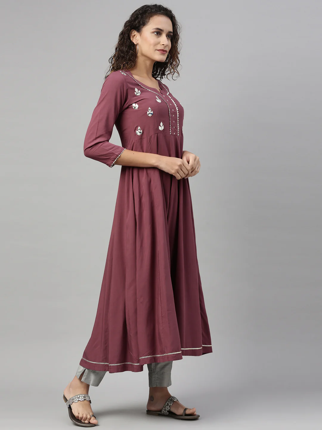 Neerus Burgundy Color Slub Rayon Fabric Kurta