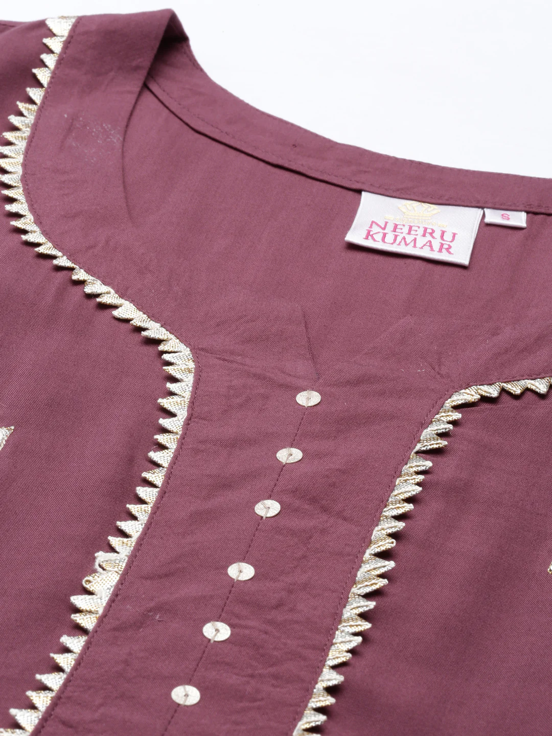 Neerus Burgundy Color Slub Rayon Fabric Kurta - Image 5