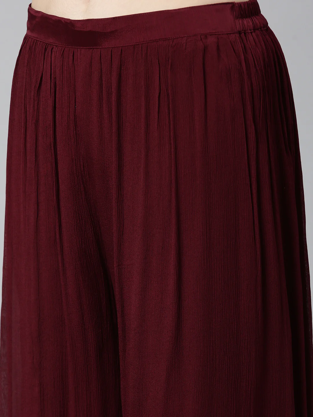 Neerus Burgundy Pleated Straight Embroidered Kurta And Palazzos With Dupatta - Image 6