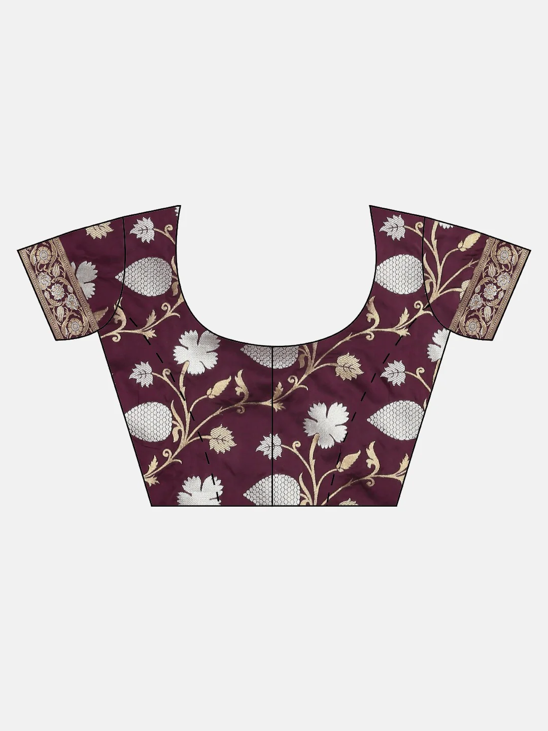 Neerus Burgundy Silver-Toned Silk Floral Woven Design Saree - Image 4
