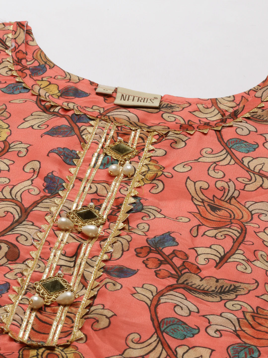 Neerus Carrot Color Dupion Silk Fabric Kurta - Image 2