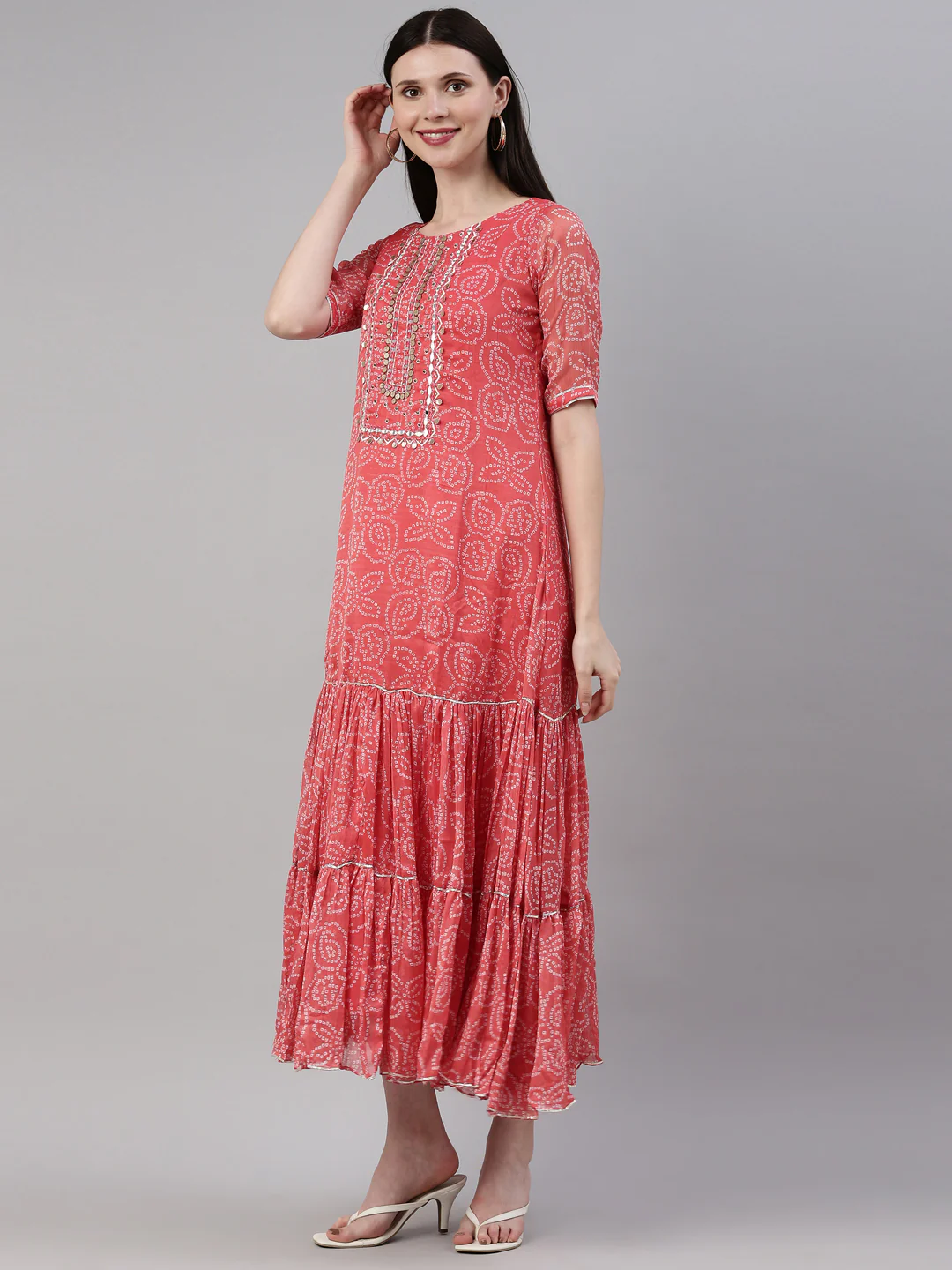 Neerus Carrot Color Georgette Fabric Kurta - Image 3