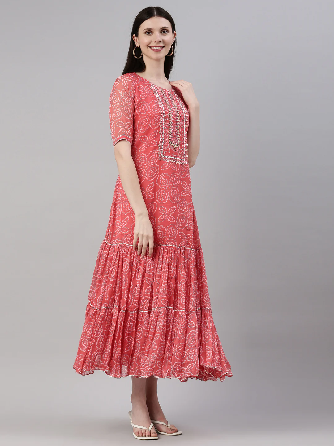 Neerus Carrot Color Georgette Fabric Kurta - Image 4