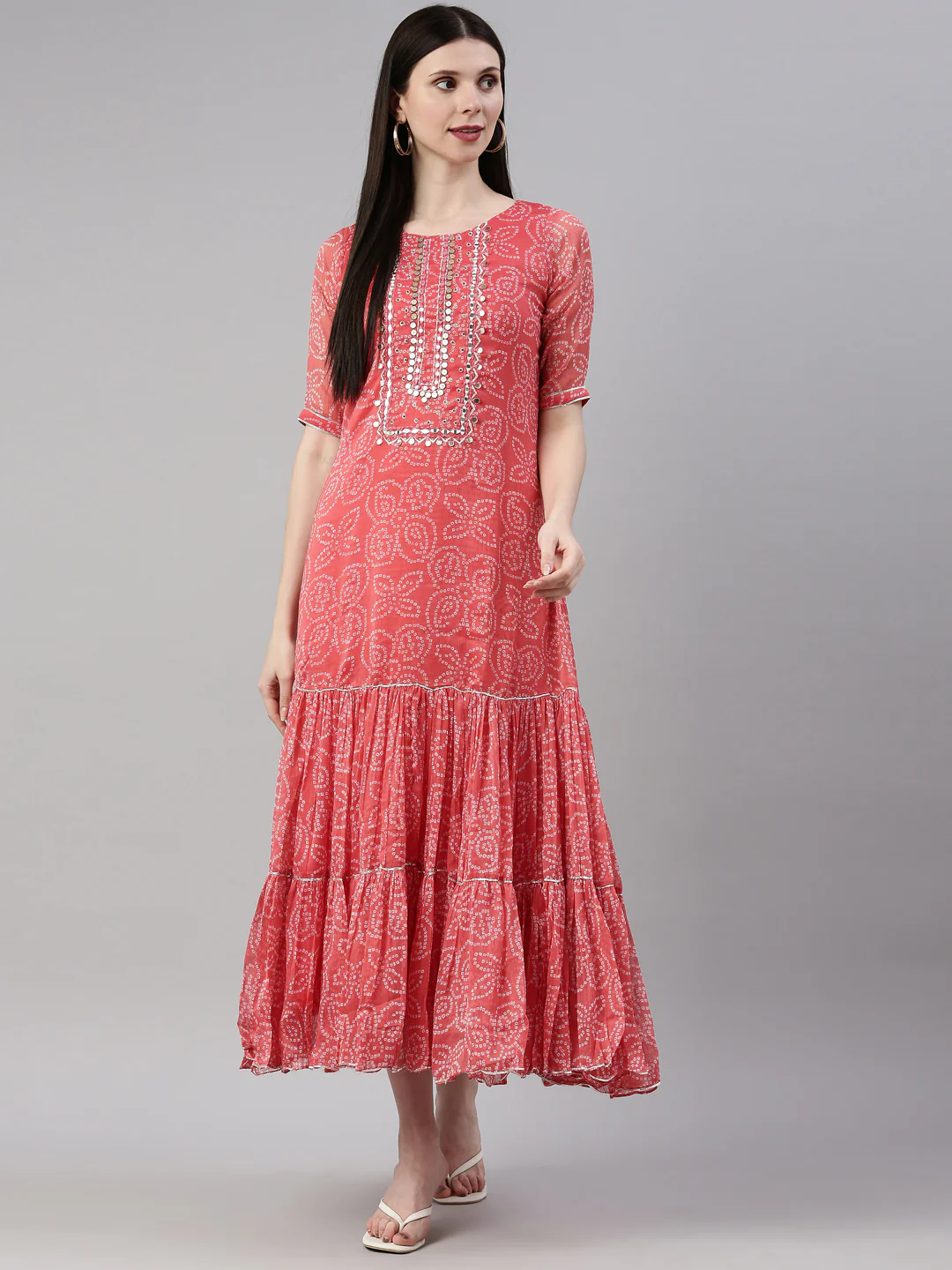Neerus Carrot Color Georgette Fabric Kurta - Image 6