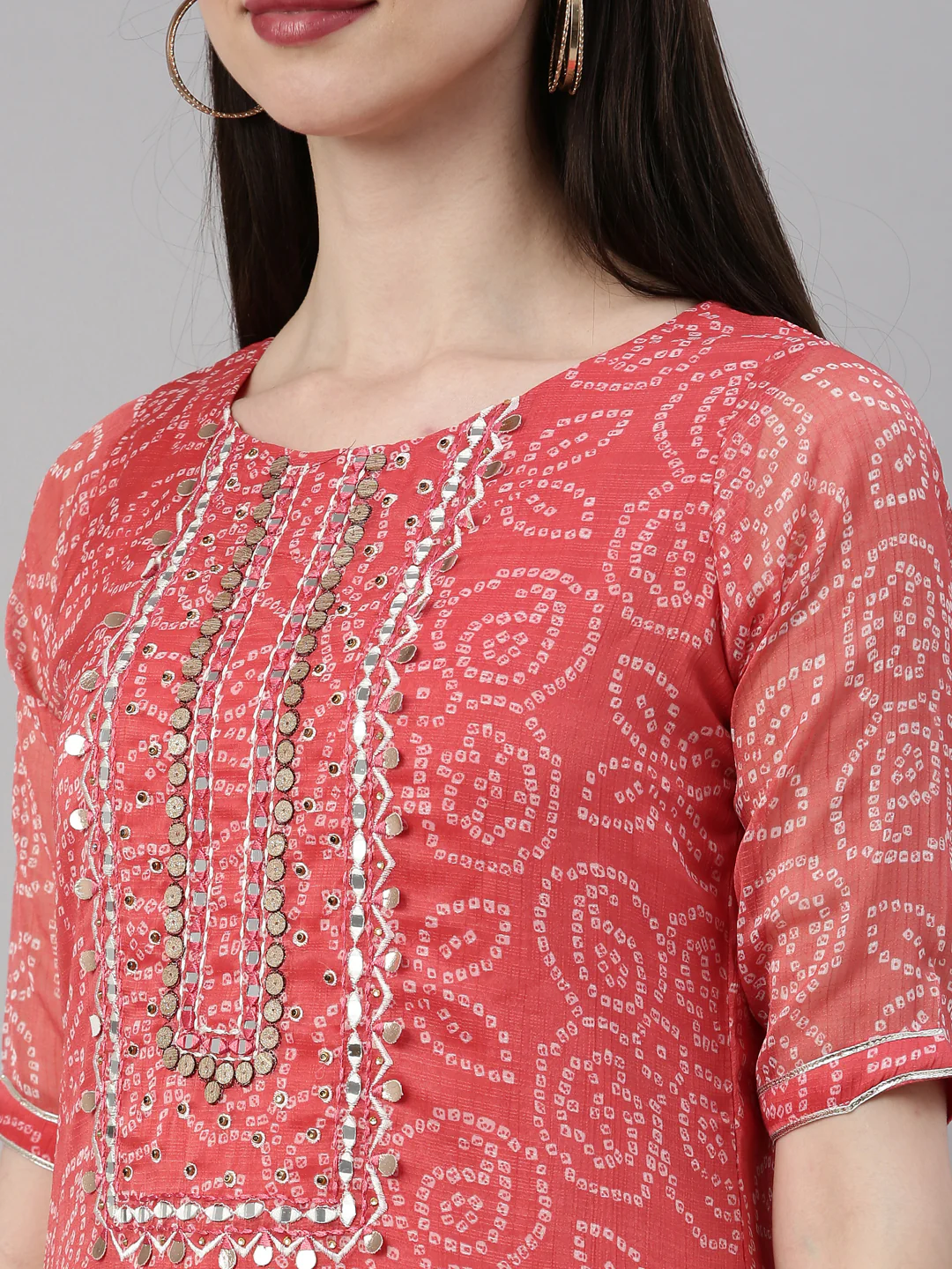 Neerus Carrot Color Georgette Fabric Kurta - Image 9