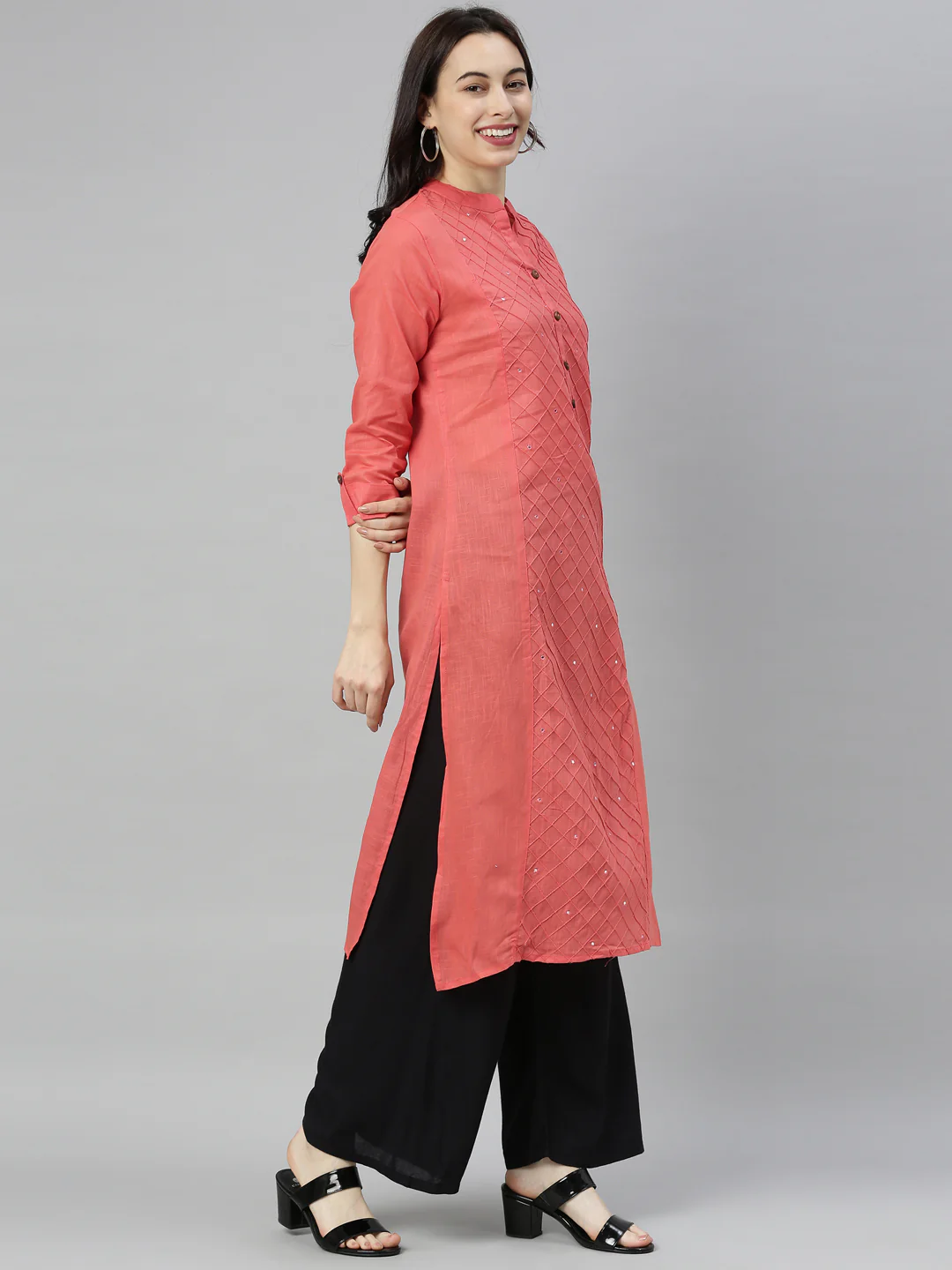 Neerus Carrot Colour Slub Cotton Fabric Tunic "44" - Image 6