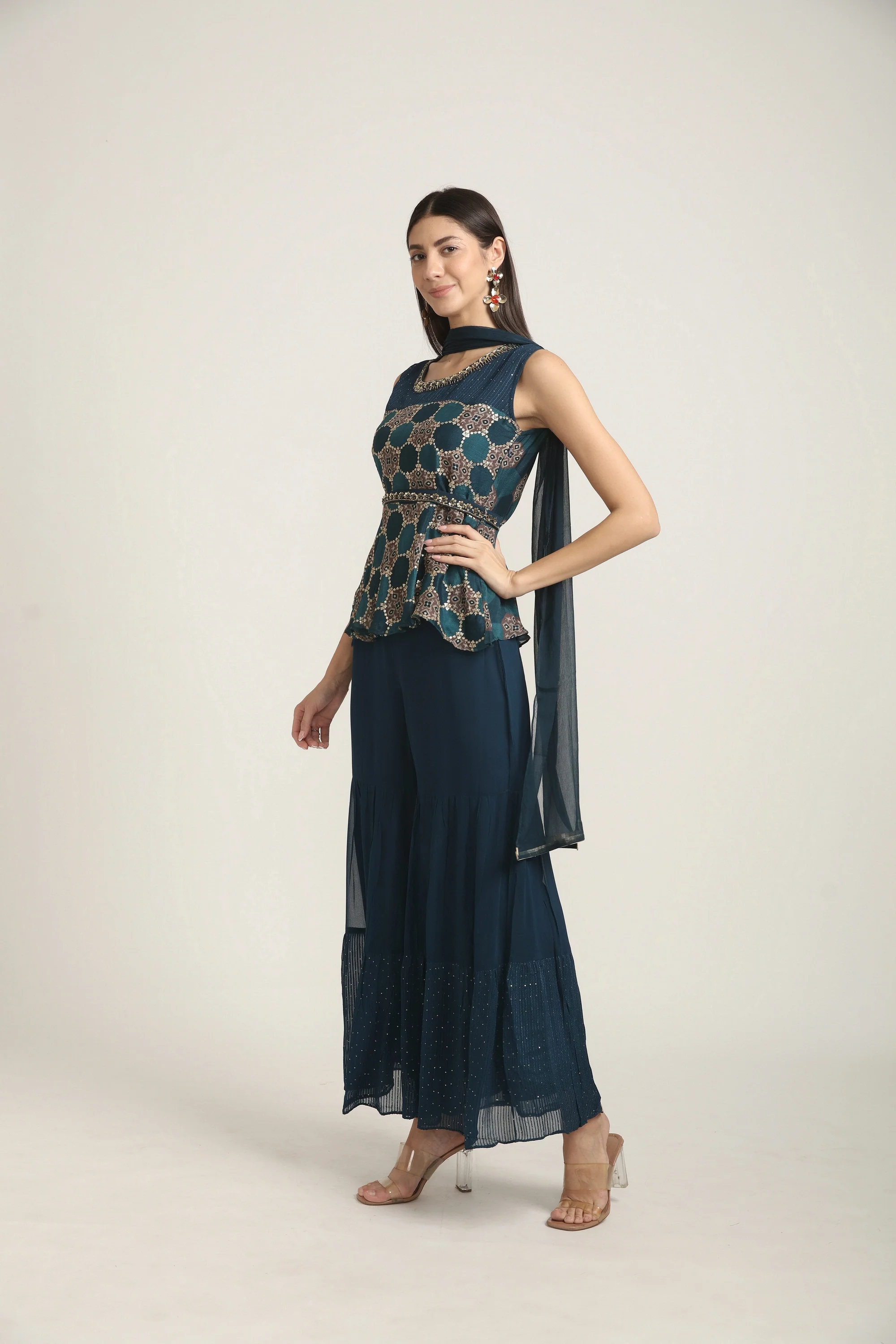 Neerus Cobalt Color Georgette Fabric Salwar Kameez - Image 2