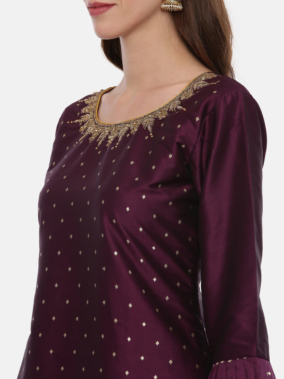 Neerus Maroon Color Silk Fabric Full Sleeves Suit-Pant - Image 2