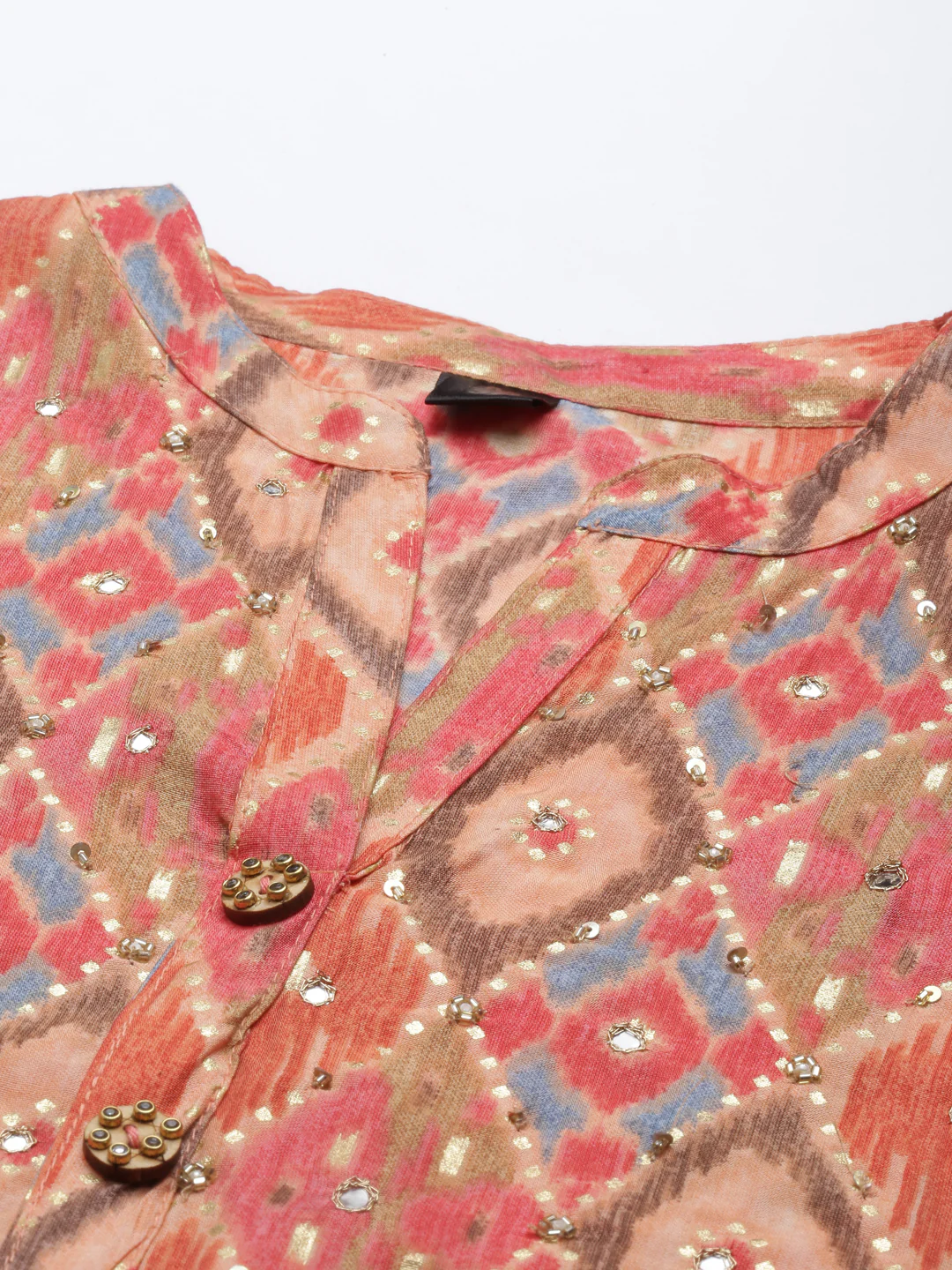 Neerus Coral Color Model Fabric Kurta - Image 2