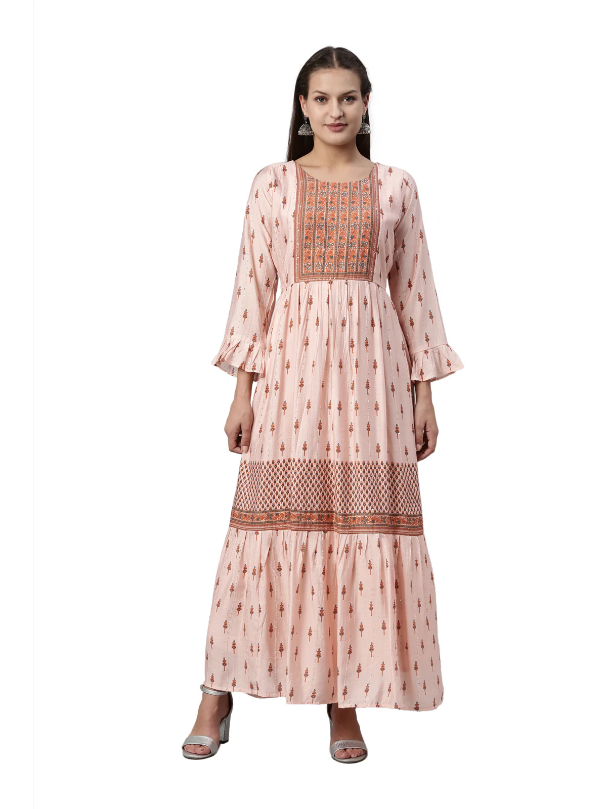 Neerus Coral Color Muslin Fabric Kurta