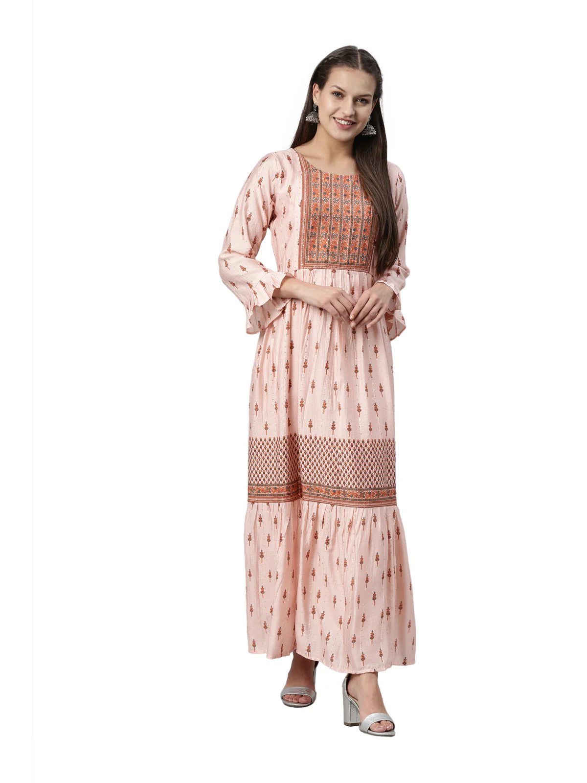 Neerus Coral Color Muslin Fabric Kurta - Image 6
