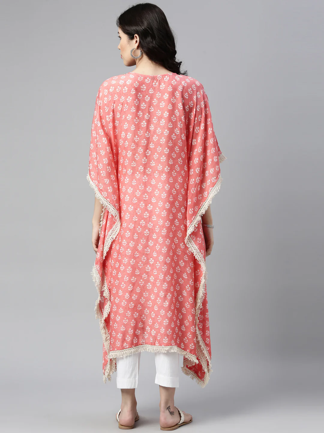 Neerus Coral Color Muslin Fabric Kurta - Image 2