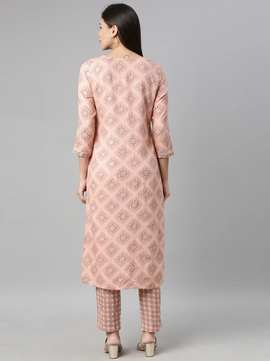 Neerus Coral Color Rayon Fabric Kurta - Image 5