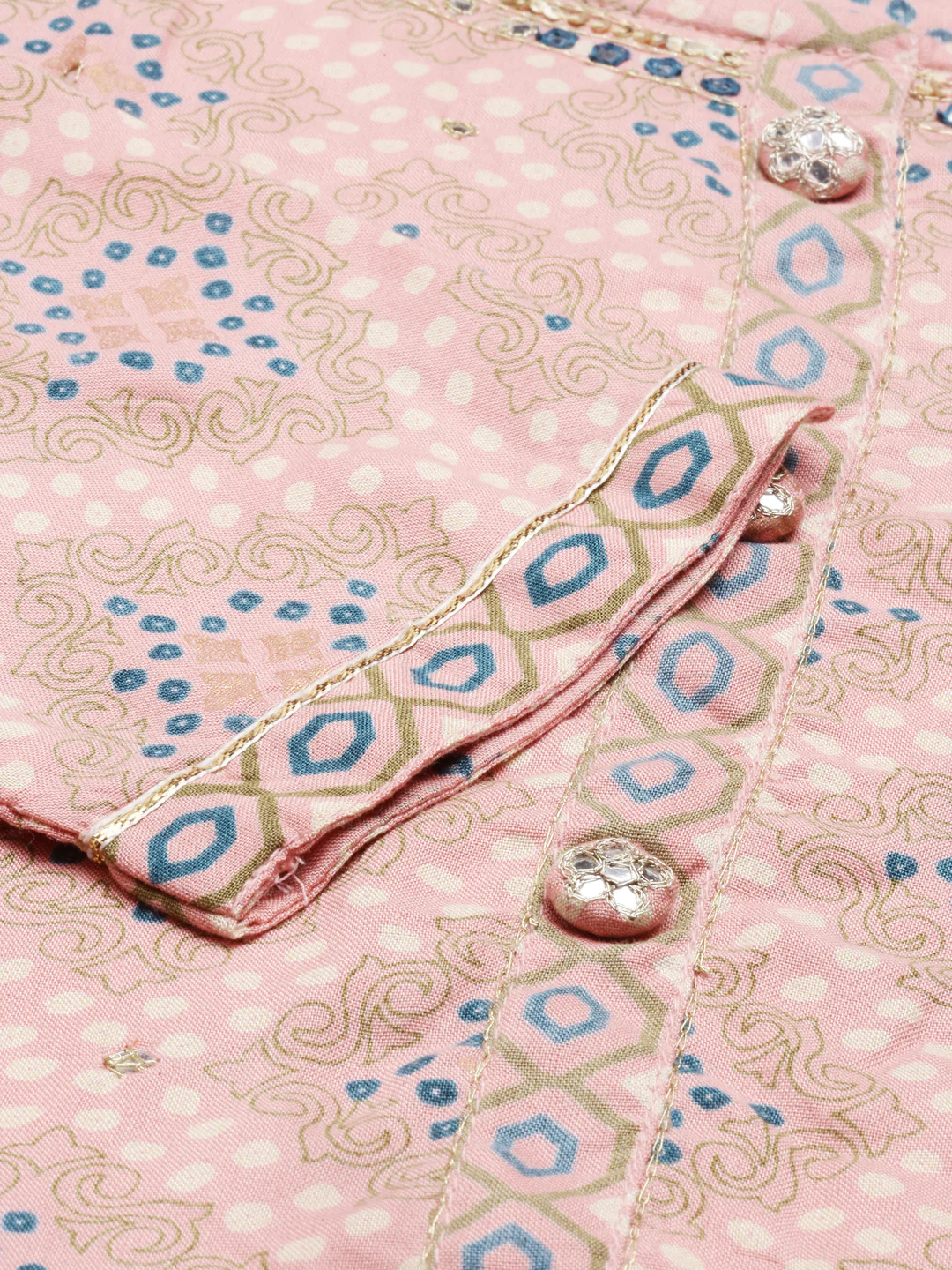 Neerus Coral Color Rayon Fabric Kurta - Image 7