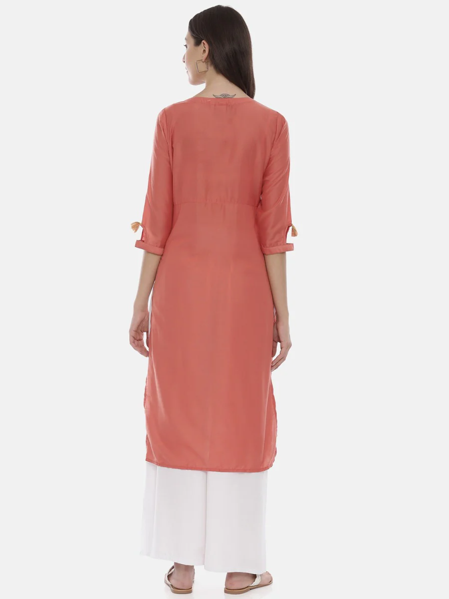 Neerus Coral Embroidered Straight Kurta - Image 5