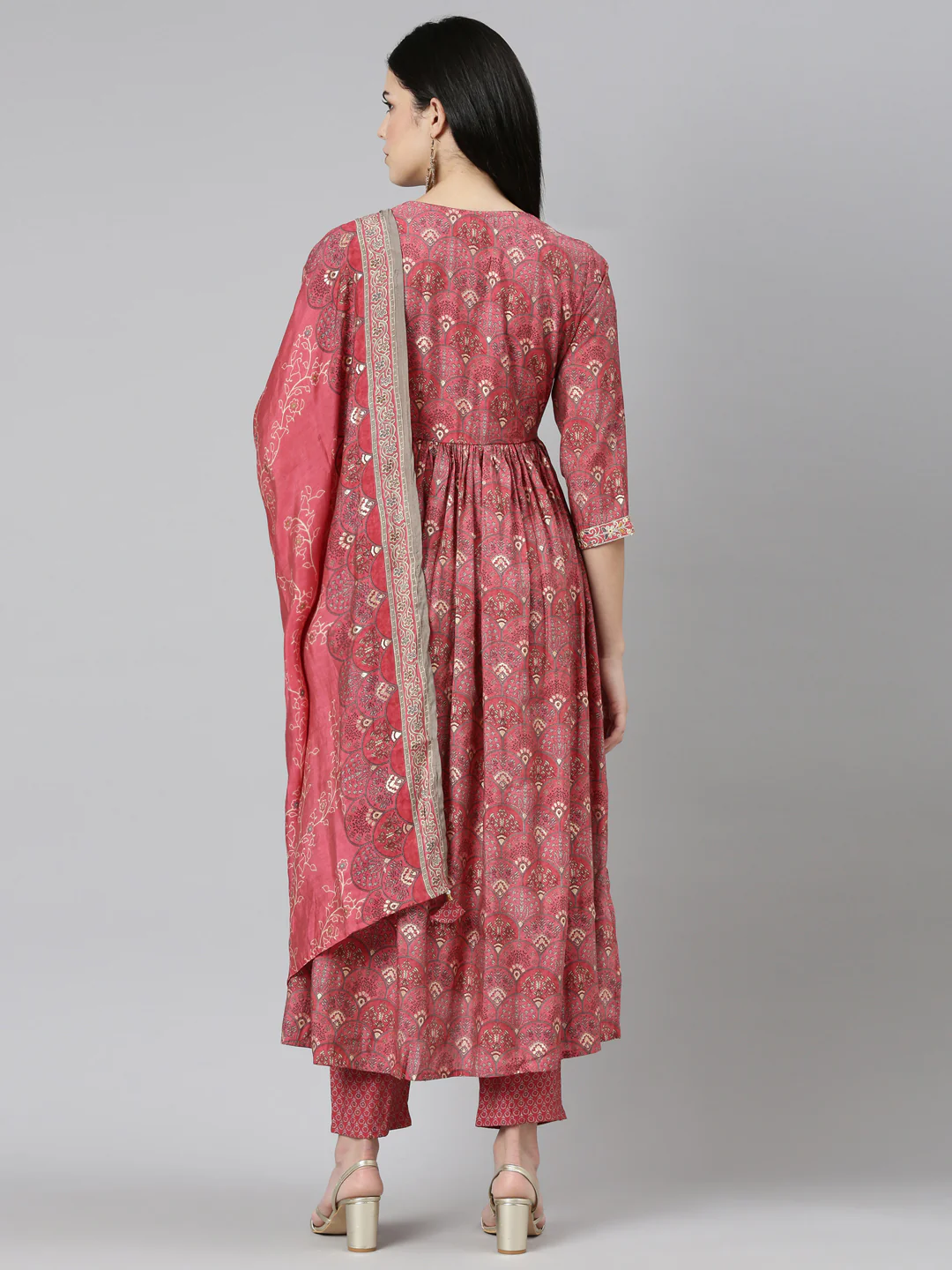 Neerus Coral Pleated Straight Printed Readymade suits - Image 3