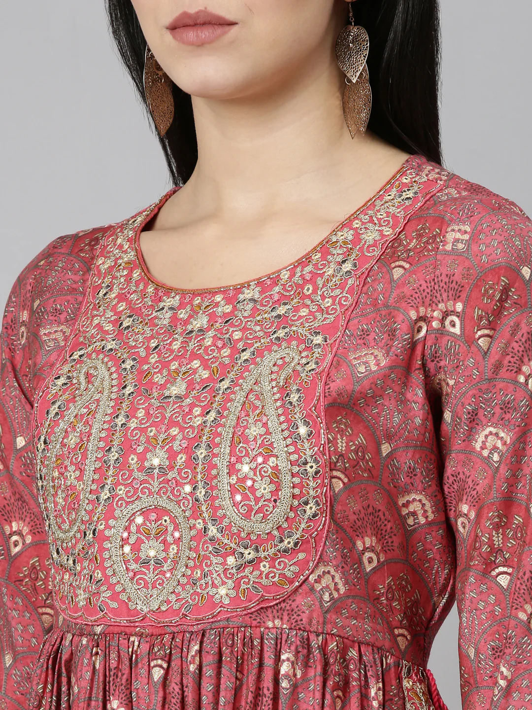 Neerus Coral Pleated Straight Printed Readymade suits - Image 4