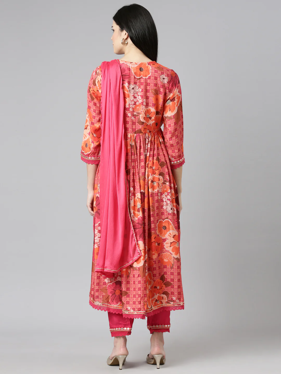 Neerus Coral Pleated Straight Printed Readymade suits - Image 3