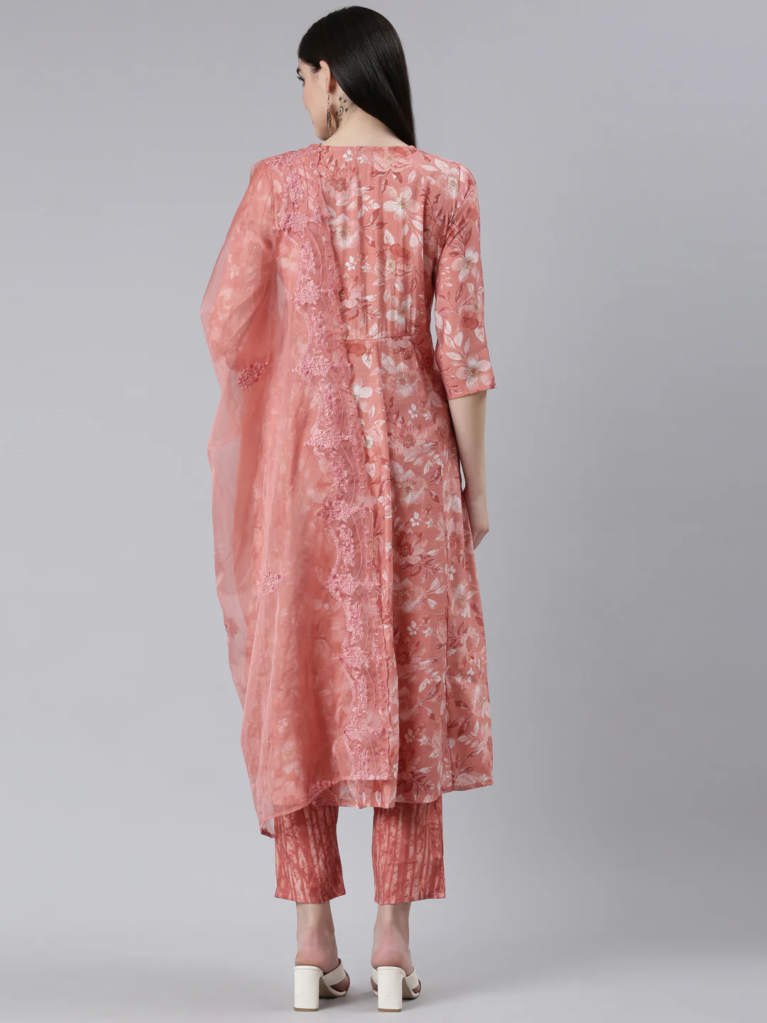 Neerus Coral Pleated Straight Printed Readymade suits - Image 3