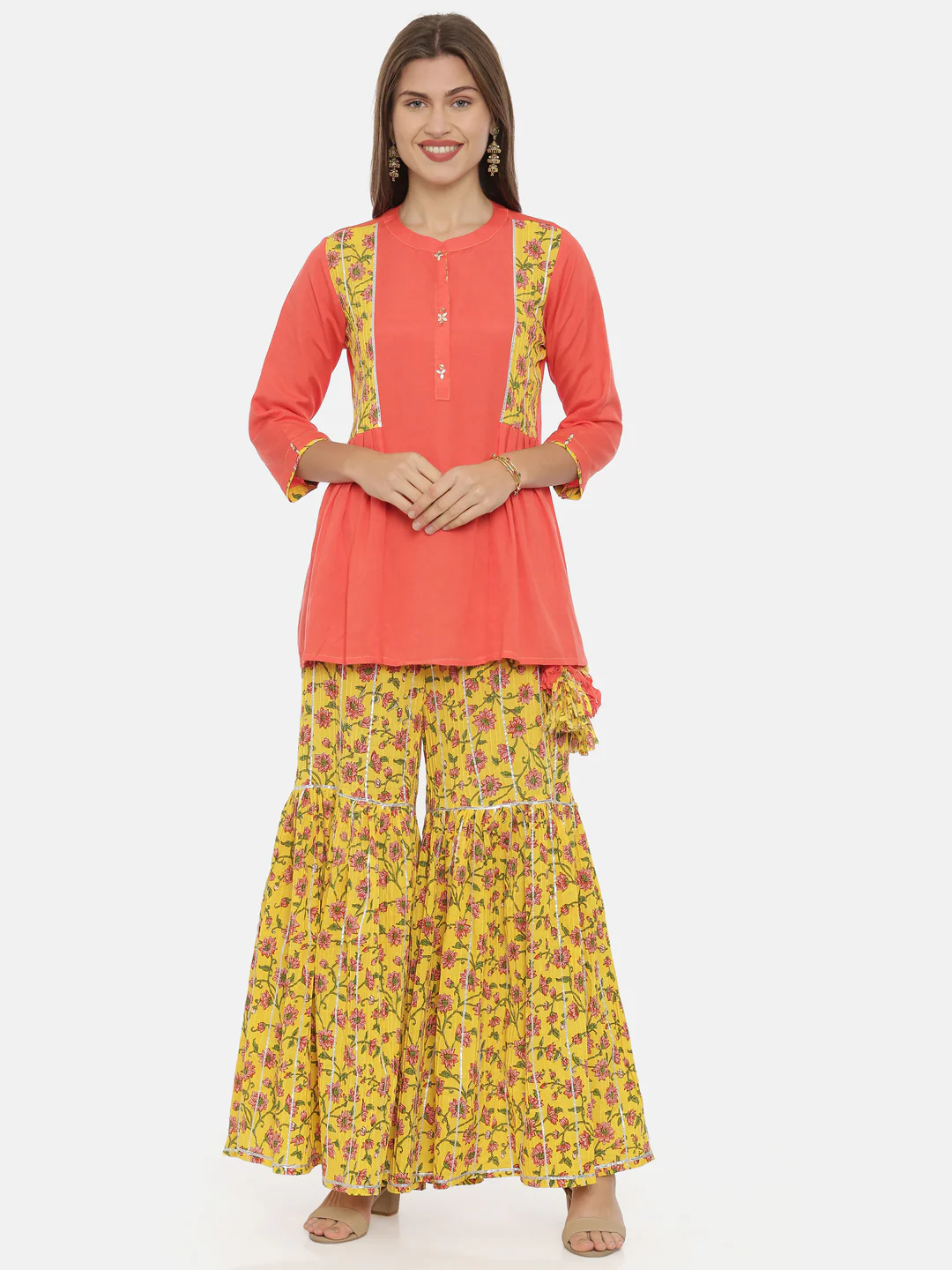 Neerus Coral Printed Flared Kurti - Image 8